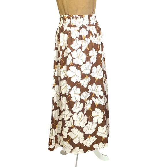 Faithfull the Brand Medium Kiera Floral Midi Skirt Hibiscus Bastia Elastic Waist - Picture 2 of 14